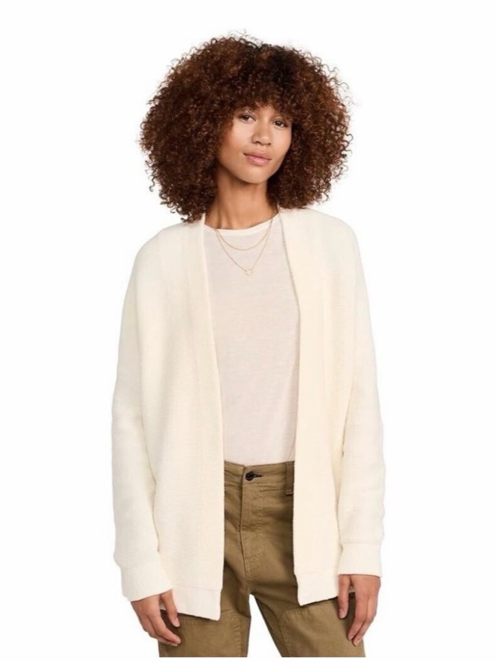 Free People Women's Size M Cream Serenity Ottoman Knit Cardigan Sweater